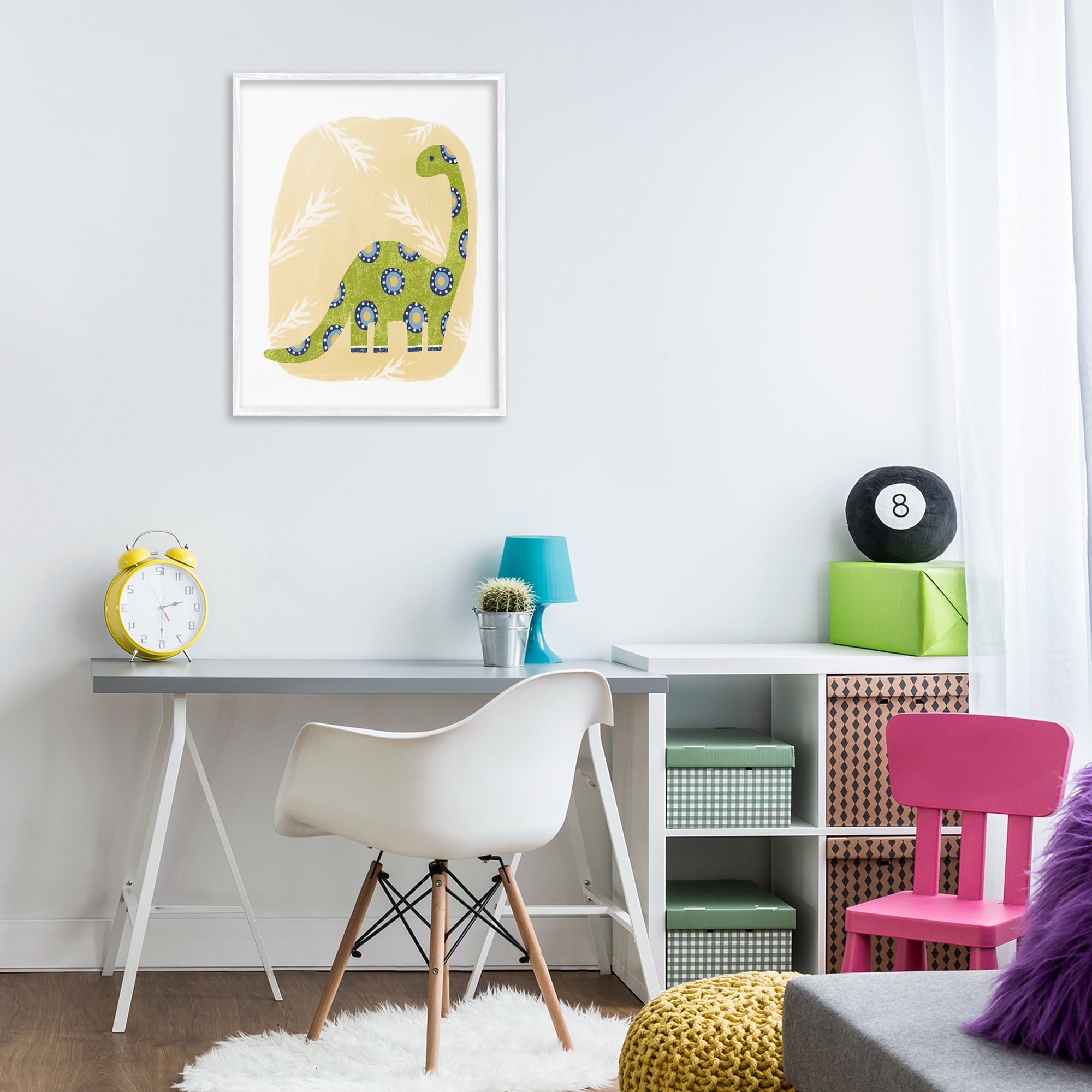 Stupell Industries Brontosaurus with Leaves Animals & Insects Painting White Framed Art Print Wall Art, 24 x 30