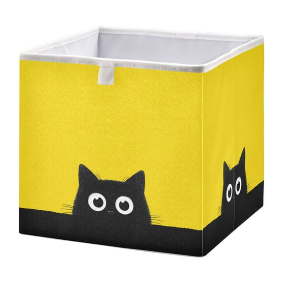 Fabric Open Basket Bins Foldable Storage Basket 2 Sizes Available A Cute Black Cat