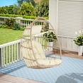 thumbnail image 2 of E-Western Outdoor Rattan Egg Swing Chair Hanging Chair with Wood Frame, Khaki | Patio, Garden & Indoor Use, Modern Design, Waterproof Cushion, 360lbs Load Capacity, 2 of 14