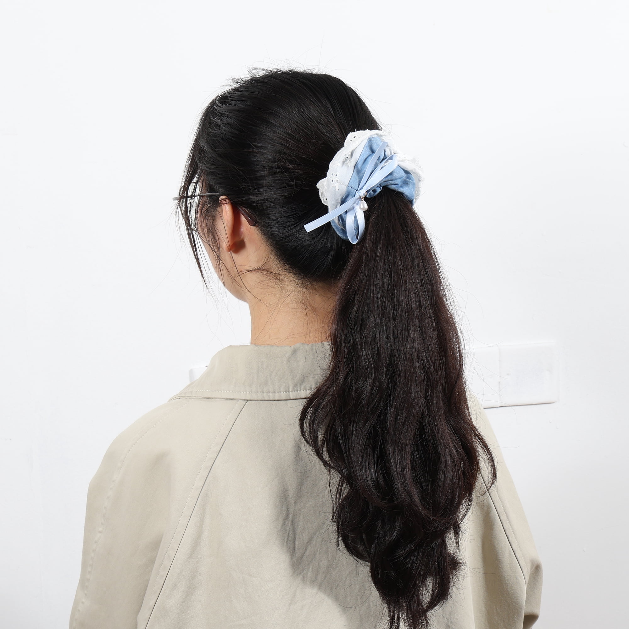 Unique Bargains Denim Hair Ties All Occasions Hair Types 1 Pc Light Blue, White