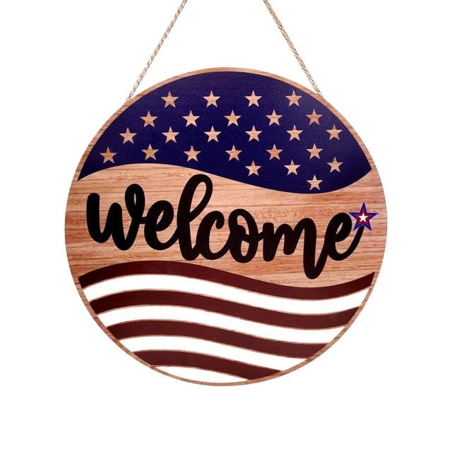 Fwttom Independence Day Memorial Door Hanging Wooden Decoration Hanging Sign
