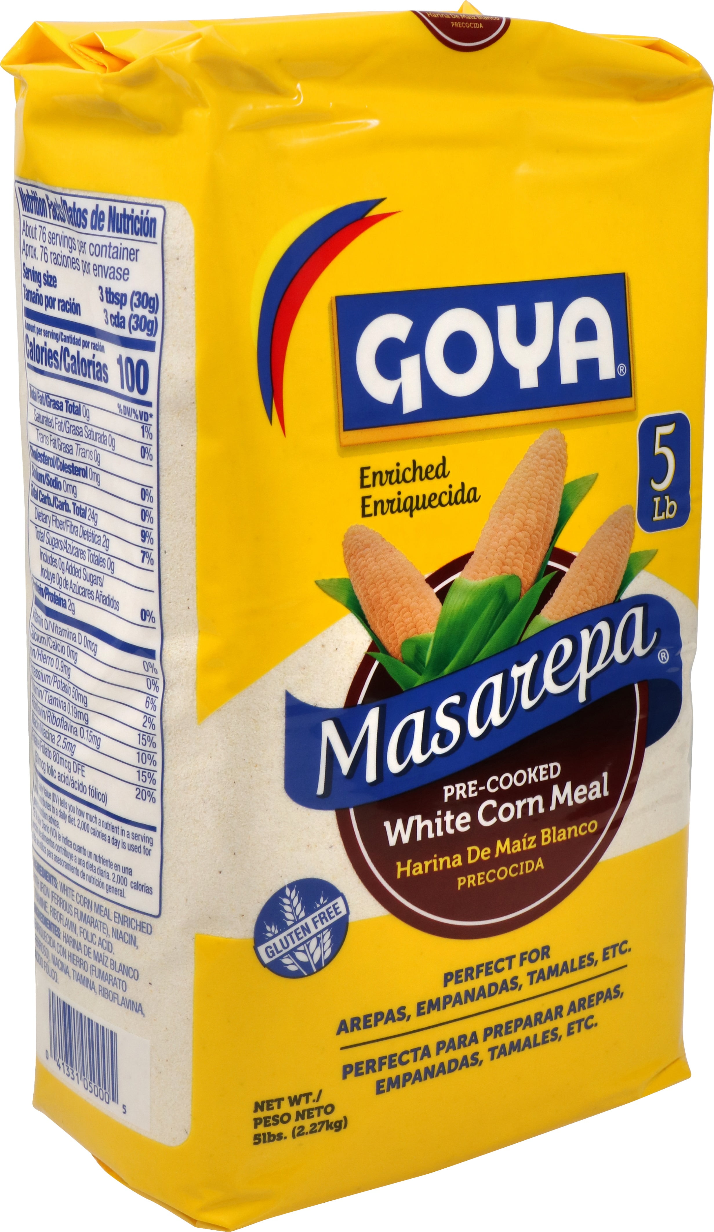 (2 pack) GOYA® Masarepa® – Pre-Cooked White Corn Meal, 5 lb Pouch
