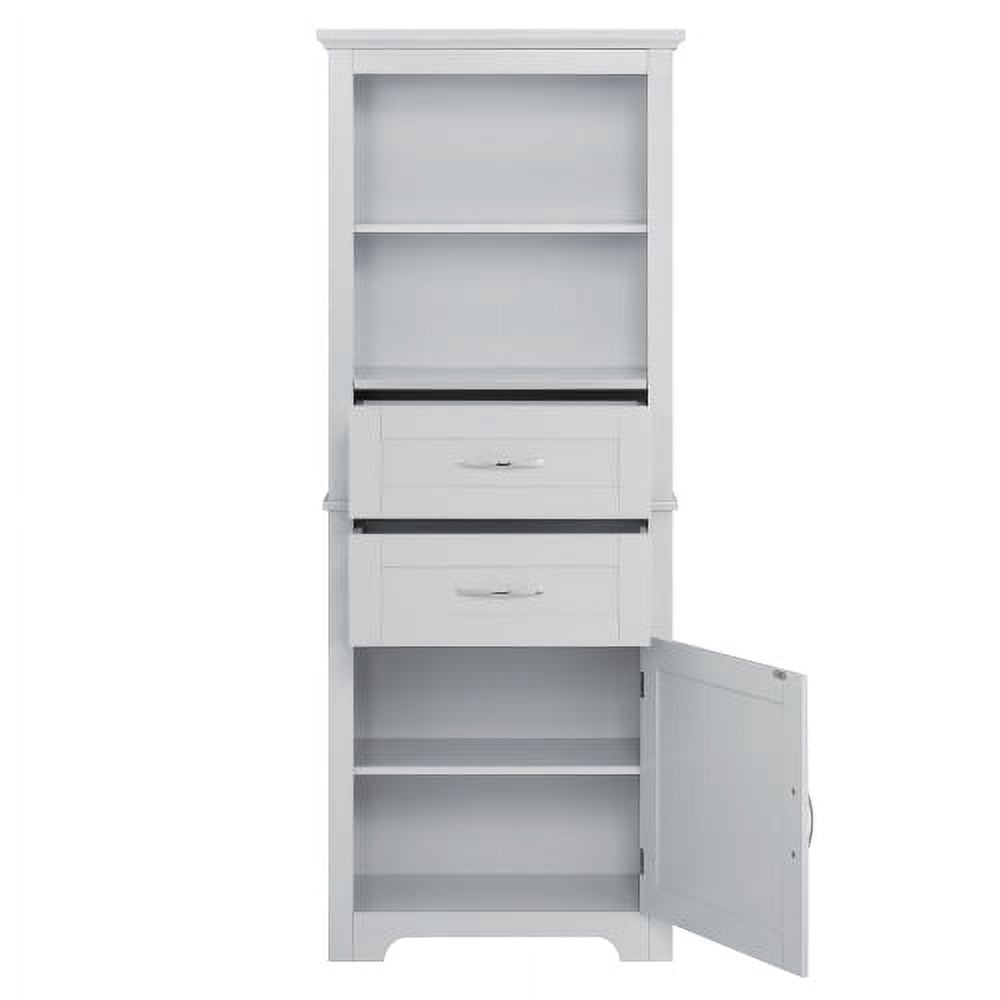 Bathroom Storage Cabinet, Freestanding Cupboard with 1 Door and Open Shelves, Modern Floor Cabinet with 2 Drawers for Home, Office, Black