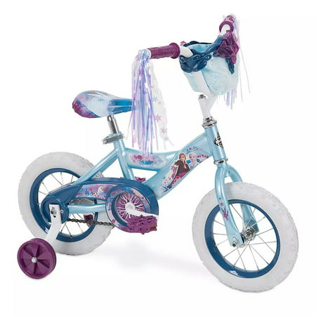 Huffy Disneys Frozen 2 Kids 12 Inch Toddler Boys and Girls Ages 3-5 Training Wheel Coaster Bike Bicycle with Handlebar Bag and Streamers, Blue/Purple