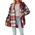 thumbnail image 3 of Chaqueta de Franela con Capucha y Cuadros para Mujer, Abrigo Grueso de Invierno para Mantener el , Chaqueta de Forro Cálida y Suave con Botones Rojo S, 3 of 10