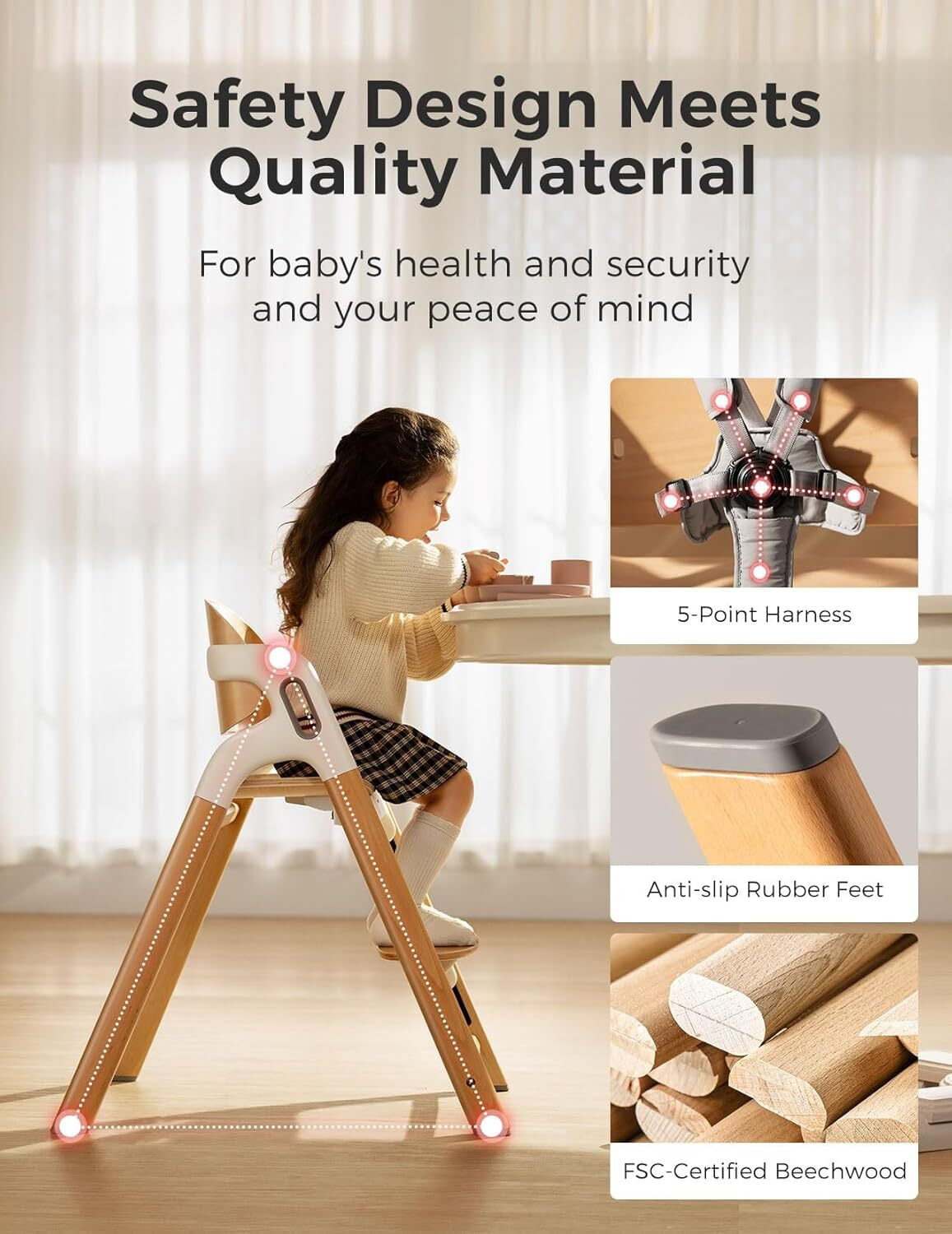 Momcozy 5-in-1 Convertible High Chair,Grows from Baby to Adult,308 lbs Capacity,Ergonomic&Adjustable