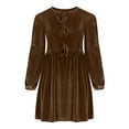 thumbnail image 4 of Fewfanhot Womens Summer Dresses Fall Velvet Dress Long Sleeve Bow Tie Front Babydoll A Line Cocktail Party Christmas Holiday Dresses, 4 of 4