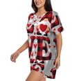thumbnail image 2 of Fuzoiu Buffalo Plaid Love And Gnome Print Women's Short-Sleeved Pajama Set,Lounge Sleepwear Set,Womens Pajama Sets 2 Piece,Button-Up Top and Shorts with Pockets-Large, 2 of 7