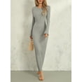 thumbnail image 5 of Lnzyyephy Women Crew Neck Long Sleeve Knit Dress, Elegant Ribbed Solid Fall Long Dress Streetwear Size S-L, 5 of 9