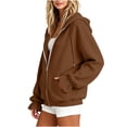 thumbnail image 5 of KTFgvq Women's Zip Up Hoodie Jacket, Oversized Casual Sweatshirt, Drop Shoulder Full Zip Top for Vacation Work Leisure, Coffee M, 5 of 6
