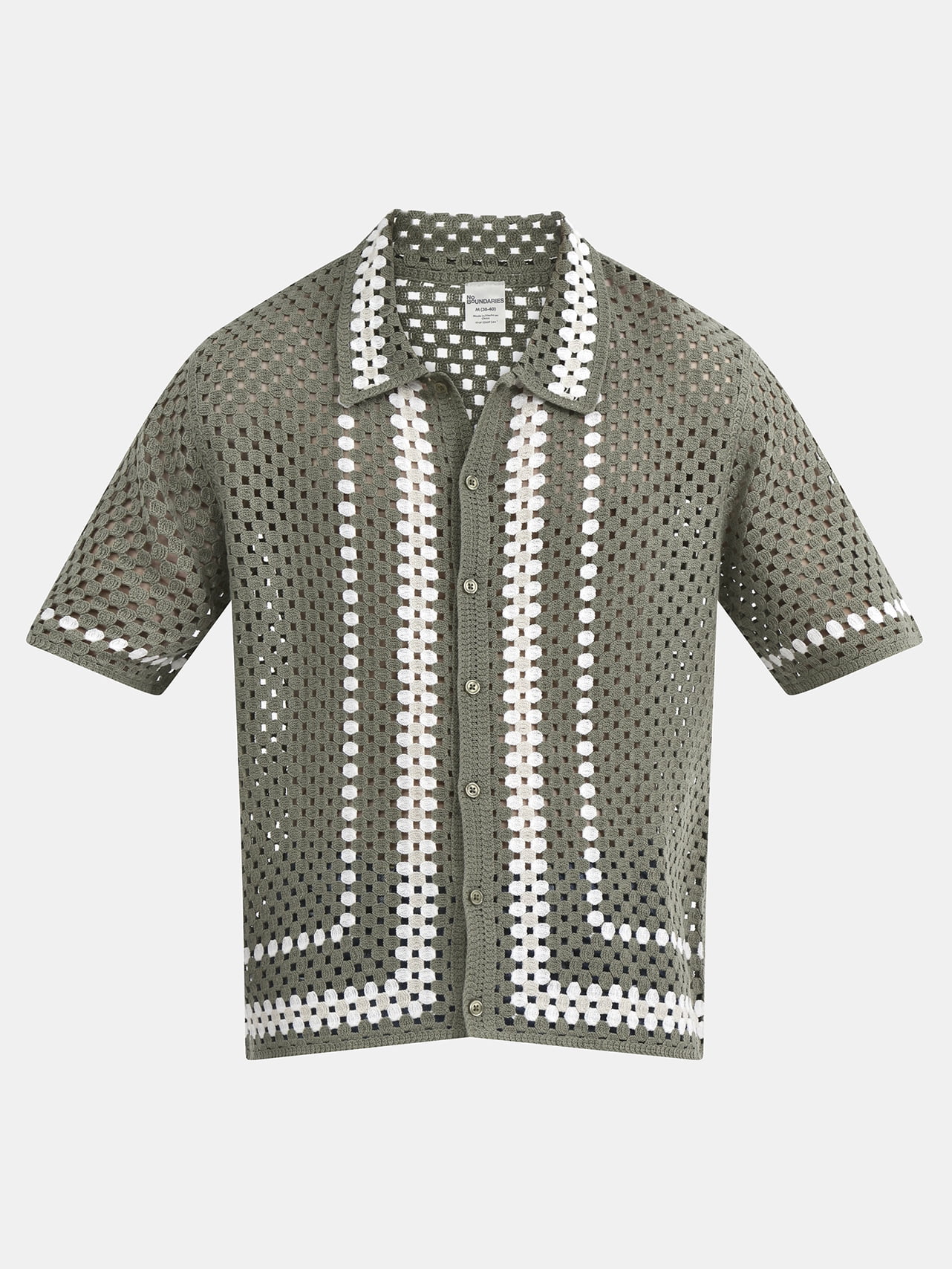 No Boundaries Faux Crochet Button-Up Polo Shirt, Men's and Big