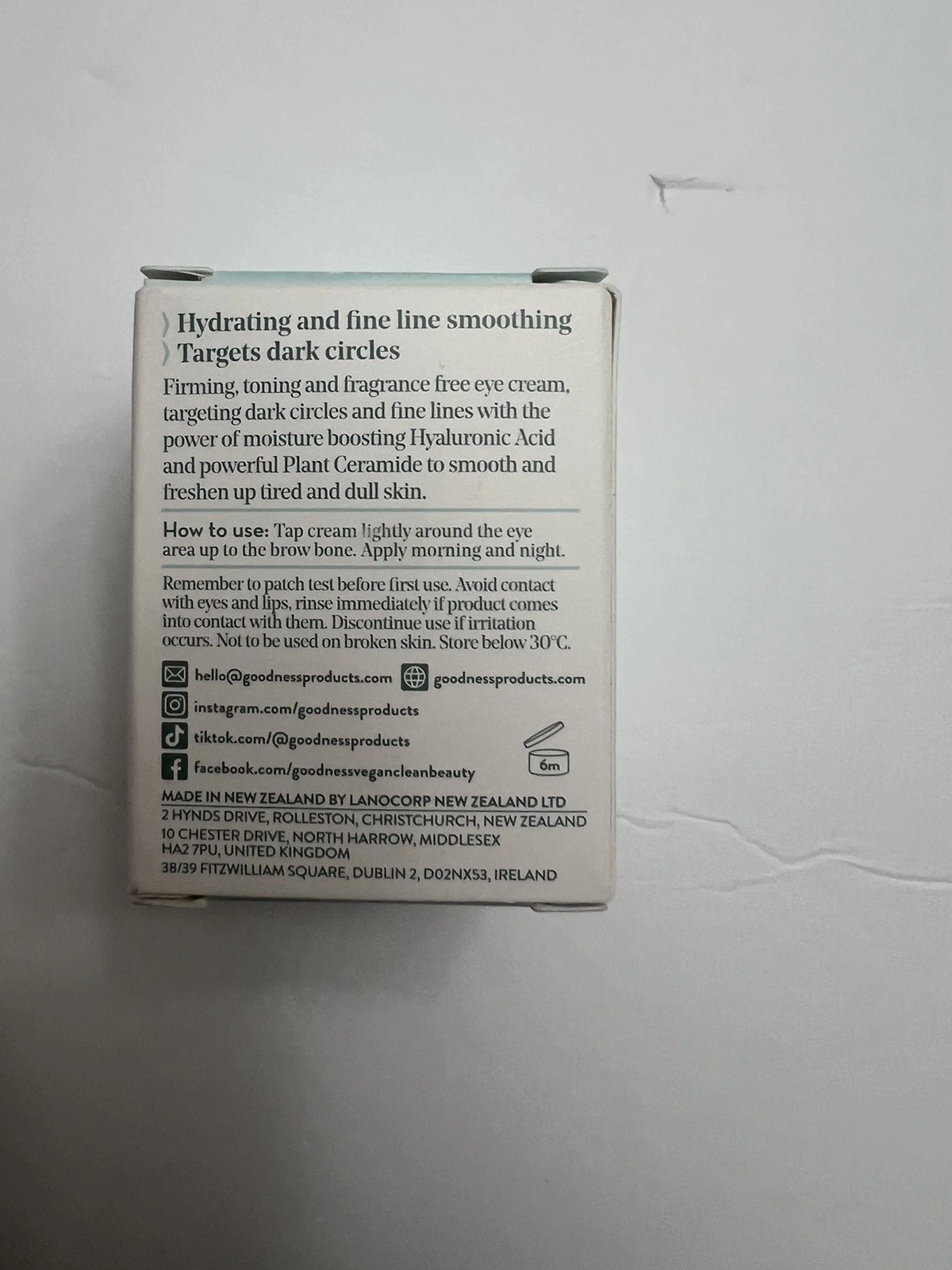 Goodness Vegan Clean Beauty Tone Up Eye Cream 30g