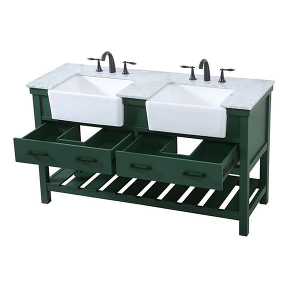 Elegant Decor Clement 60" Wood Double Bathroom Vanity in Green