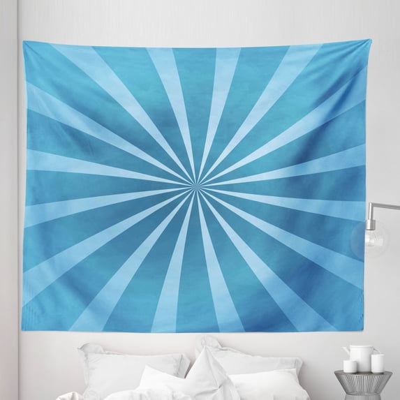 Vintage Blue Tapestry, Hypnotic Radial Pattern with Blue Ombre Style Colored Striped Pattern, Fabric Wall Hanging Decor for Bedroom Living Room Dorm, 5 Sizes, Blue and Pale Blue, by Ambesonne