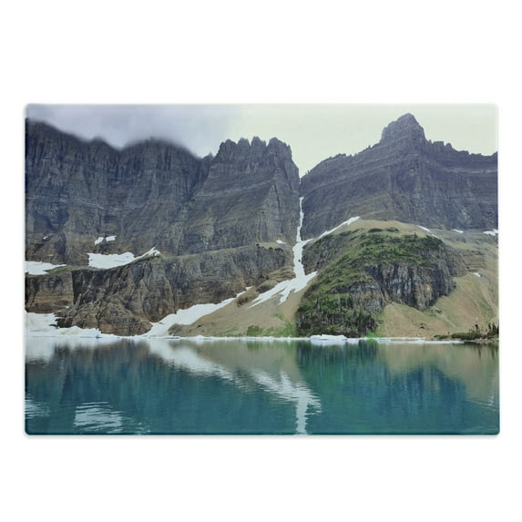 Ice Berg Cutting Board, Image of a Lake in Glacier National Park Mountainous Landscape, Decorative Tempered Glass Cutting and Serving Board, in 3 Sizes, by Ambesonne