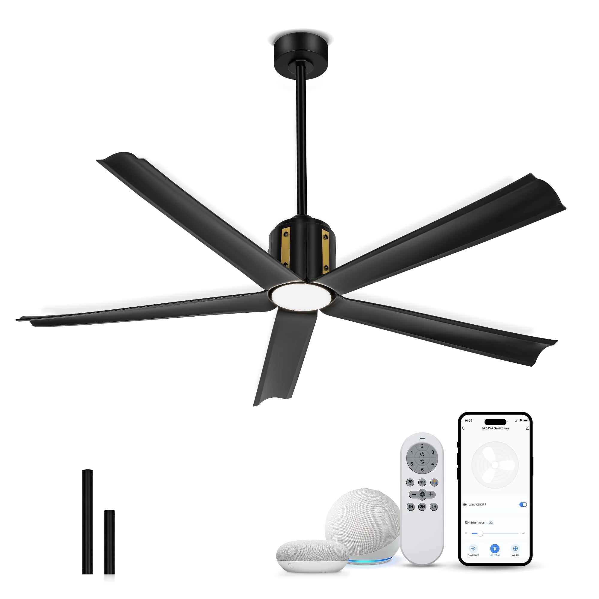 Ltmate 60 Inch Ceiling Fans with Lights and Remote, Black Ceiling Fans with Alexa Google Voice Control, 3 Color Temperatures and Quiet Reversible DC Motor