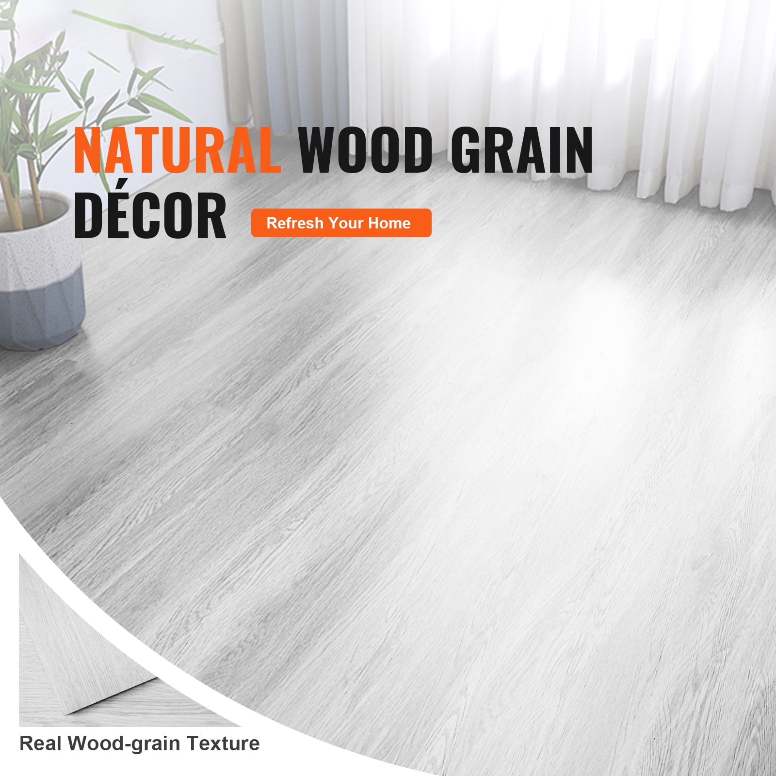 KFFKFF 36 Pieces White Wood Grain Self Adhesive Vinyl Floor Tiles 2.5mm Thick Light