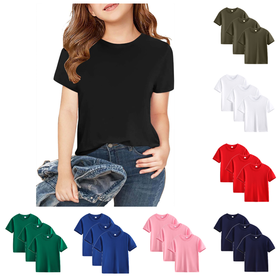 Lovzfmll 3-Pack Boys' Cotton Short Sleeve Tee, Solid Color Basic Casual Top for Summer, Loose Fit Crew Neck for Toddler 2-3 Years