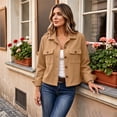 thumbnail image 5 of Women Collared Corduroy Cropped Shirt Jacket Loose Fit Long Sleeve Button Front Fall Barn Outwear Shacket S, 5 of 6