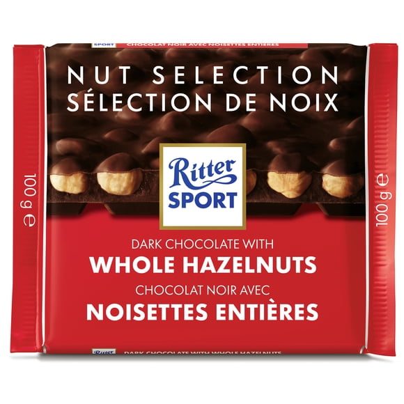Ritter Sport Dark Chocolate Bar with Whole Hazelnuts, Contains Hazelnuts and Milk, 100 G