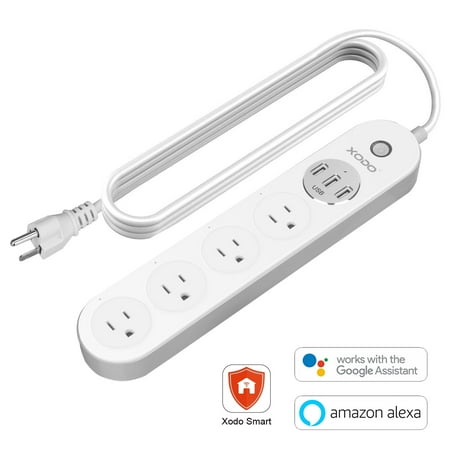 XODO WP4 Smart Power Strip with Surge Protector with 4 Outlets, 3 USB Ports, and App Control, White