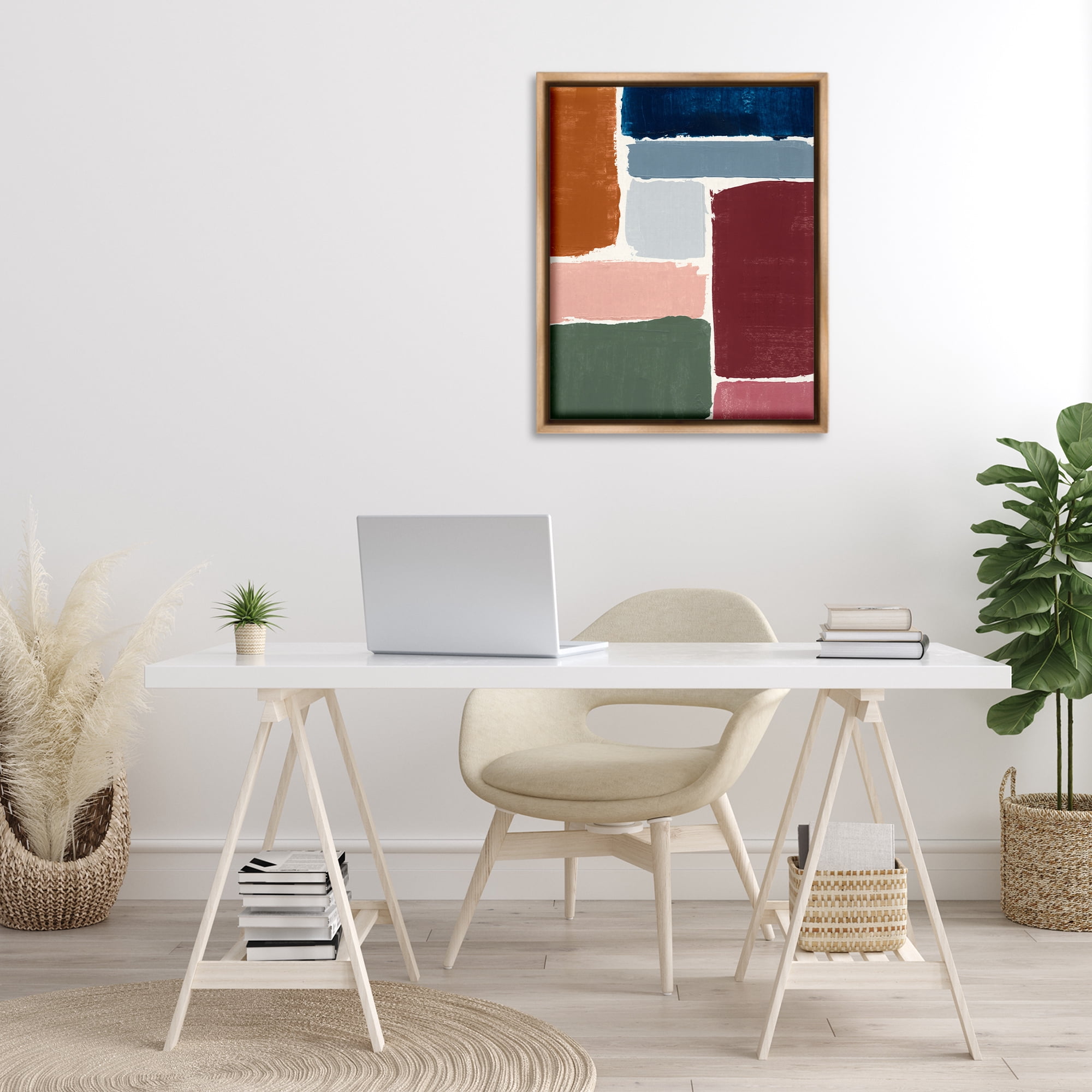 Stupell Industries Asymmetrical Shapes Pattern Abstract Painting Brown Floater Framed Canvas Art Print Wall Art, 25 x 31
