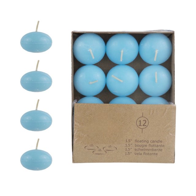 Velas flotantes de 1,5" de combustión prolongada, sin plomo y sin aroma, de color azul claro, juego de 36