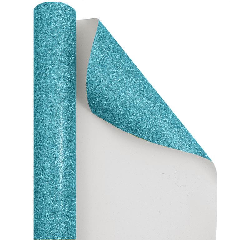JAM Aqua Blue Glitter Wrapping Paper All Occasion 25 Sq. ft. 1 Pack