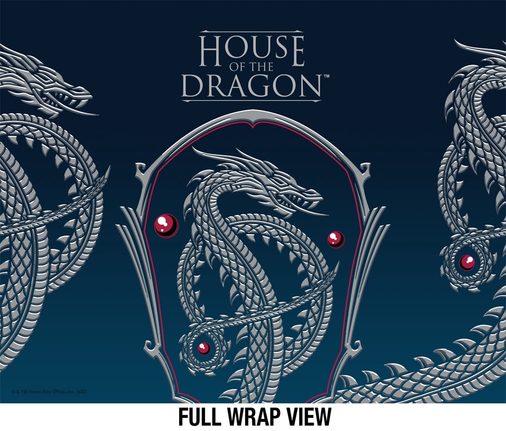 House of The Dragon Official Silver Dragon Black 24 oz Insulated Canteen Water Bottle, Leak Resistant, Vacuum Insulated Stainless Steel with Loop Cap