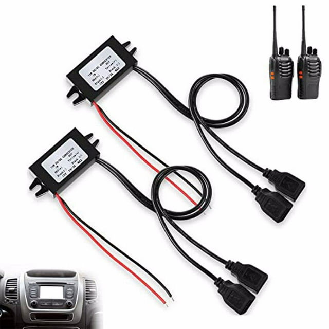 kurtrusly 2 Pcs Module de Voiture en Métal ABS Anti-Inflammable Professionnel 12V à 5V Double USB Filaire Convertisseur Automobile 1Ensemble