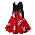 thumbnail image 1 of Moda mujer otoño Navidad cuello en V estampado suelto cómodo vestido de manga larga Fridja qw3825, 1 of 5