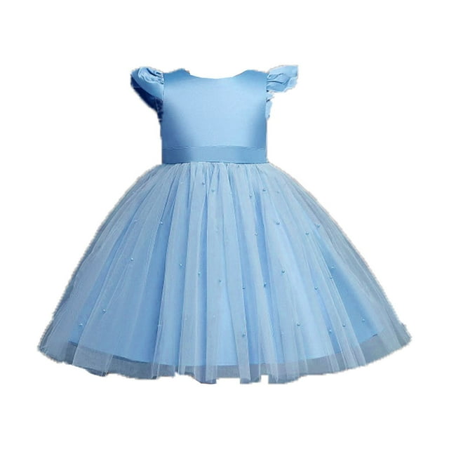 Landzoo One Robe pour Fillettes Robe de Performance Robe de Fête Jupe en Tulle avec Nœud Robe de Princesse Robe de Demoiselle d'Honneur Robe Douce Mignonne Décontractée pour Enfants