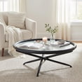 thumbnail image 3 of Aneis Coffee Table Black Coffee Table, Modern Style, Tempered Rippled Glass round shape tabletop, Fir Wood, Indoor Living, 3 of 9