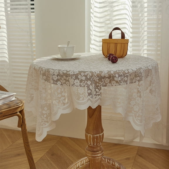 Charcrocsm White Lace Table Cloth 140x180cm, Vintage Floral Rectangle Table Cover for Dining Room, Elegant Tablecloth for Coffee Table, Bedside Table, Sofa Cover, Decorative Sheer Lace Fabric