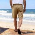 thumbnail image 3 of Zimjoy Mens Linen Shorts Casual Drawstring Elastic Waist Summer Shorts with Pockets Baggy Wide Leg Beach Vacation Khaki L, 3 of 5