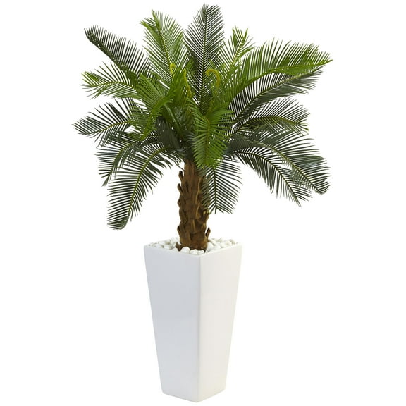 Nearly Natural 3' Cycas Artificial Tree in White Tower Planter