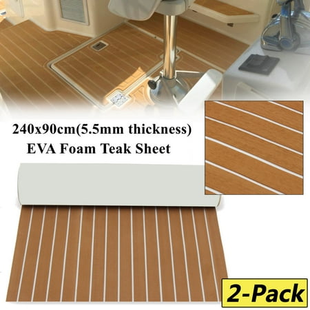 2-Pack 35.4'' x 94.5'' Marine Boat Sheet Teak Decking Boat Flooring Mats Yacht Flooring EVA Foam Floor Sheet Non-Skid Self-Adhesive Sea Deck,5.5mm (Best Decking Material Reviews)