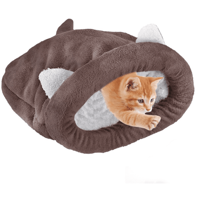 Saco de dormir para gatos de lana suave, cama para mascotas lavable y cálida, bolsa para abrazos para gatos, cojín y perrera, perrera cerrada, marrón, 50*40cm Rojo Verde