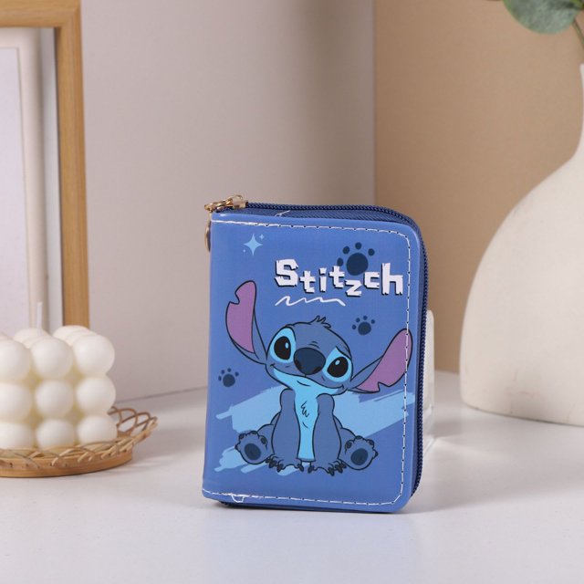 Monedero corto con estampado de dibujos animados de Stitch para mujer, billetera de doble capa con tarjetero de identificación, mini billetera para niñas, regalos de Navidad