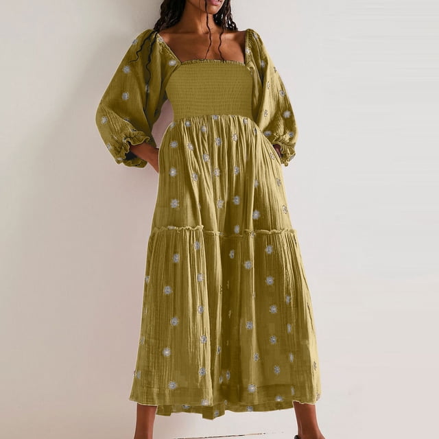 Fankiway Femmes Haut-Parleur Décontracté et Confortable 3/4 Manches Imprimé Grande Robe Plus Robes de Taille pour les Femmes Courbes Robes de Printemps pour les Femmes 8886