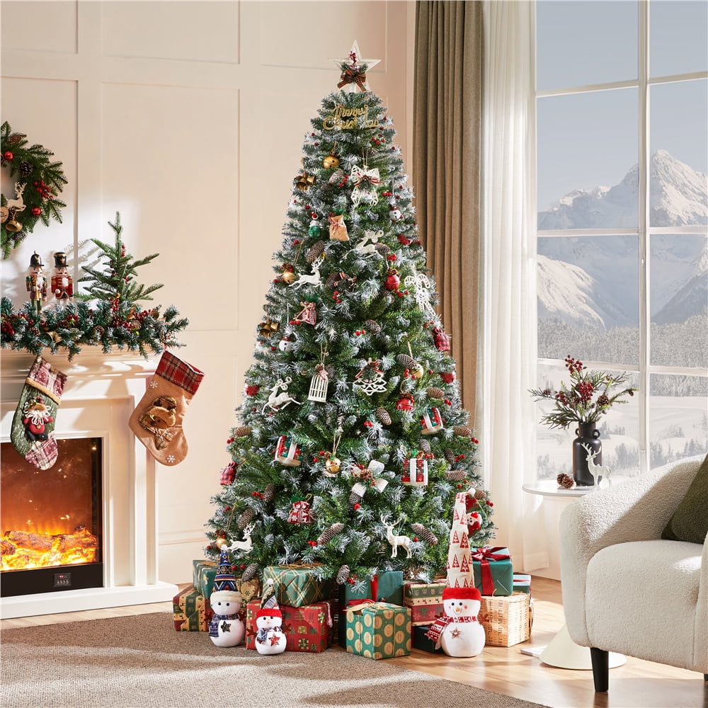 Alden Design 6ft Pre-lit Frosted Artificial Christmas Tree with Lights, Green