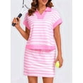 thumbnail image 6 of Women'S Striped 2 Piece Outfits Skirt Set Short Sleeve Skort Workout Set Matching Lounge Sets Pink L, 6 of 8