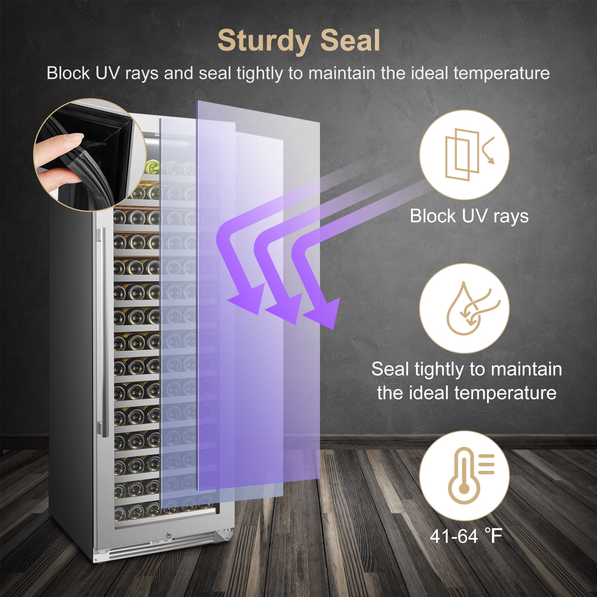 Lanbopro 164 Bottles 24 inch Width Single Zone Wine Cooler in Seamless Stainless Steel