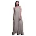 thumbnail image 1 of Bimba Gris Pâle4 Feuilles Florales et Orchidées Tenue de Nuit pour Femmes Nuisette Imprimée Robe Maxi à Bretelles Spaghetti Vêtement de Nuit X-Grand, 1 of 5
