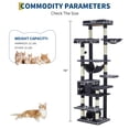 thumbnail image 2 of Árbol Rascador para Gatos Grandes – 11 Postes de Sisal – Cama, Hamaca, Túnel y Estación de Comida – Multi-Nivel – Interior – 74 Pulgadas – Gris Oscuro, 2 of 8