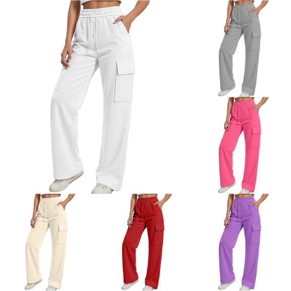 WhouRiu Girls Casual Cargo Sweatpants Solid Color Drawstring Waist Loose Jogger Pants Kids Comfortable Daily Trousers With Pockets,8-9 Years