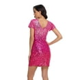 thumbnail image 4 of PrettyGuide Women's Sparkly Sequin Dress Sexy V Neck Short Sleeve Mini Cocktail Club Bodycon Homecoming Dresses, 4 of 7