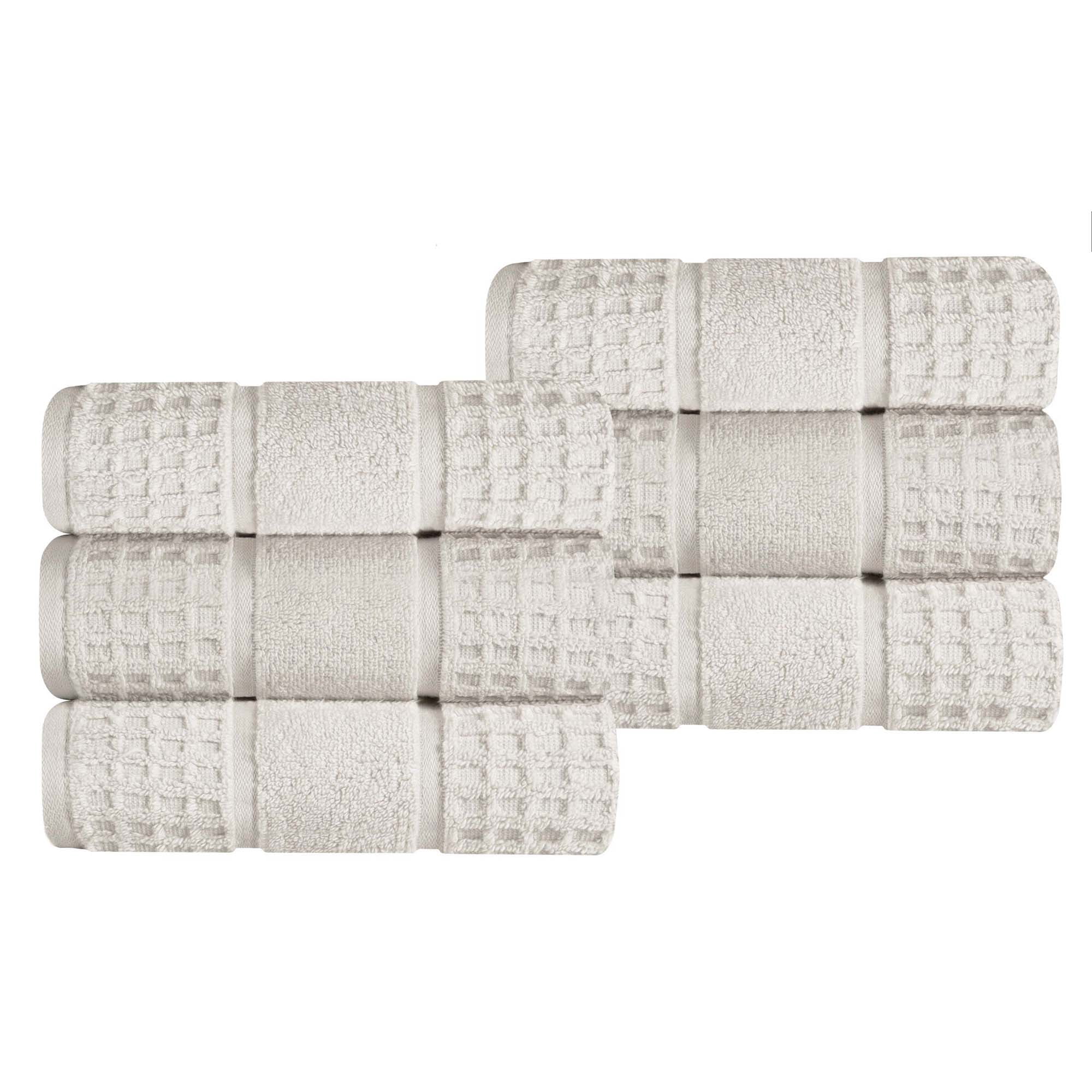 Superior Zero Twist 6-Piece Cotton Hand Towel Set, Waffle Border Ultra Doft Quick Dry Towels, Stone