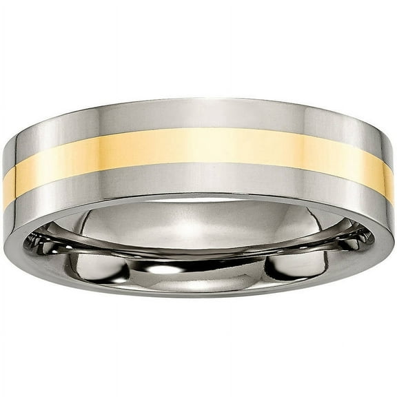 Primal Steel Titanium with 14K Yellow Inlay 6mm Flat Band