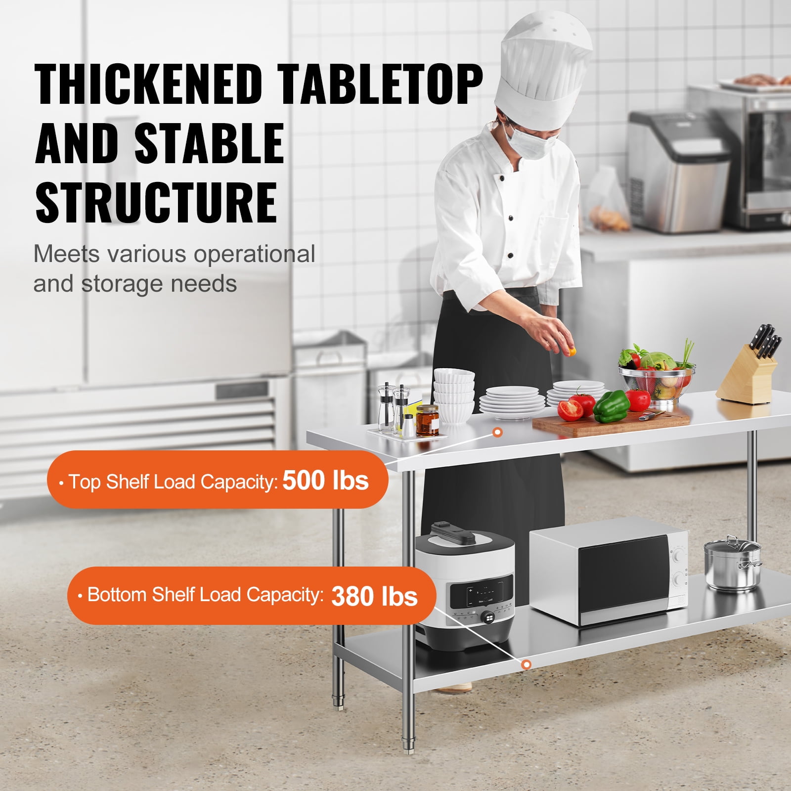 KFFKFF Metal Preparation Table, Dimensions 24 x 72 x 34 Inches, Supports Up to 880 lbs, Durable Stainless Steel Construction, Features 3 Height Settings, Ideal for and Outdoor Areas